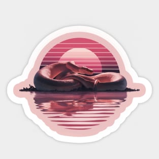 Anaconda in retro sunset in pond Sticker